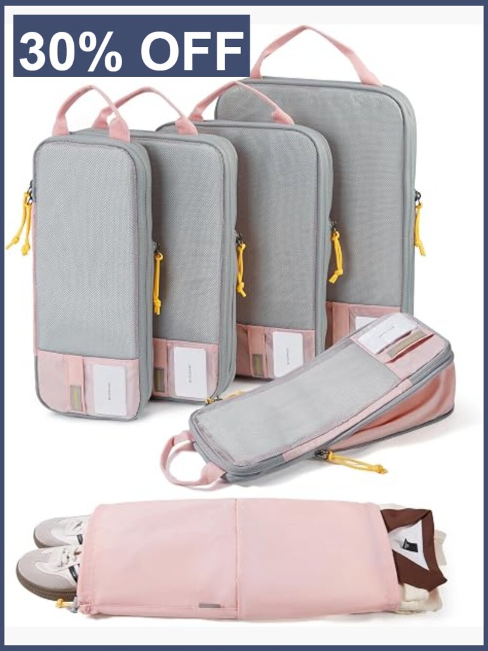 6 Set Compression Packing Cubes - Travel Luggage Organizer Space Saver